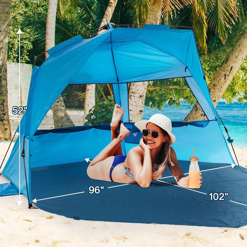 AlvantorÂ® Beach Tent Beach Umbrella Outdoor Sun Shelter Cabana Automatic Pop Up UPF 50+ Sun Shade Portable Camping Hiking Canopy Easy Setup Windproof Randomly Send Old or New Model - Image 4